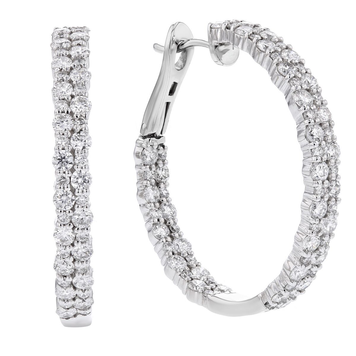 14K White Gold Diamond Double Row Hoop Earrings, 2.74 aptw | Borsheims