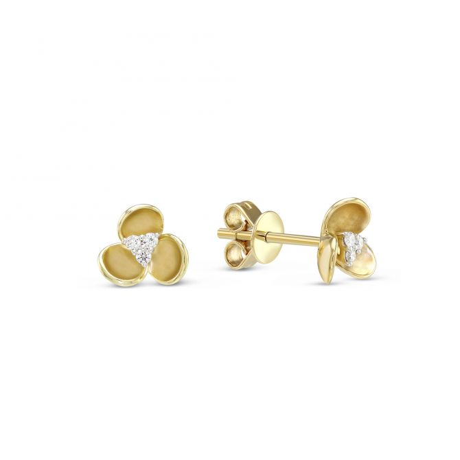 14K Yellow Gold Flower Diamond Stud Earrings, 0.05cttw