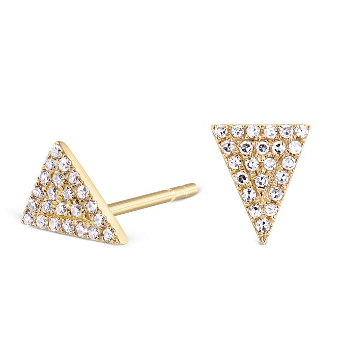 14K Yellow Gold Diamond Triangle Earrings