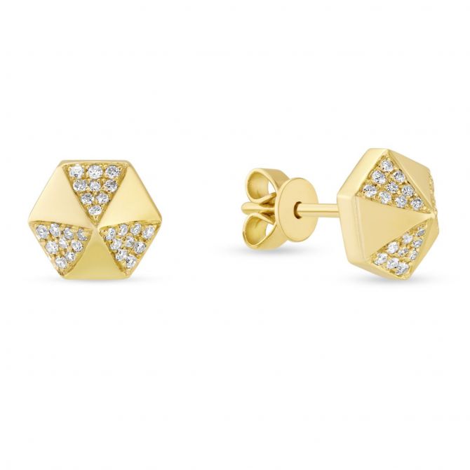 Pavé Diamond & Yellow Gold Hexagon Shaped Earrings