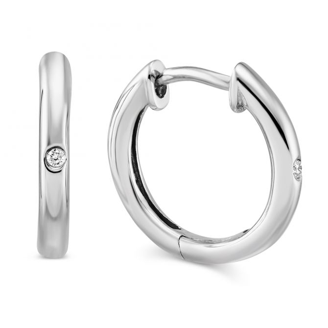 Sterling Silver and Round Diamond Hoop Earrings