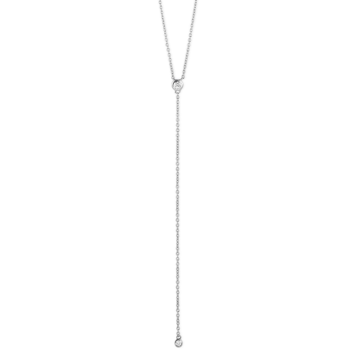 14K White Gold Round Diamond Bezel Lariat Necklace, 18