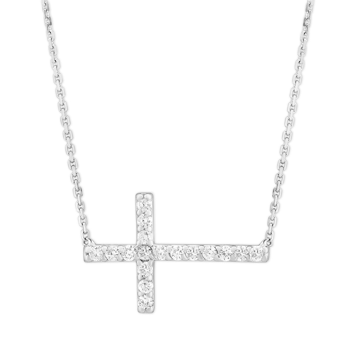 14K White Gold Diamond Sideways Cross Necklace | Borsheims