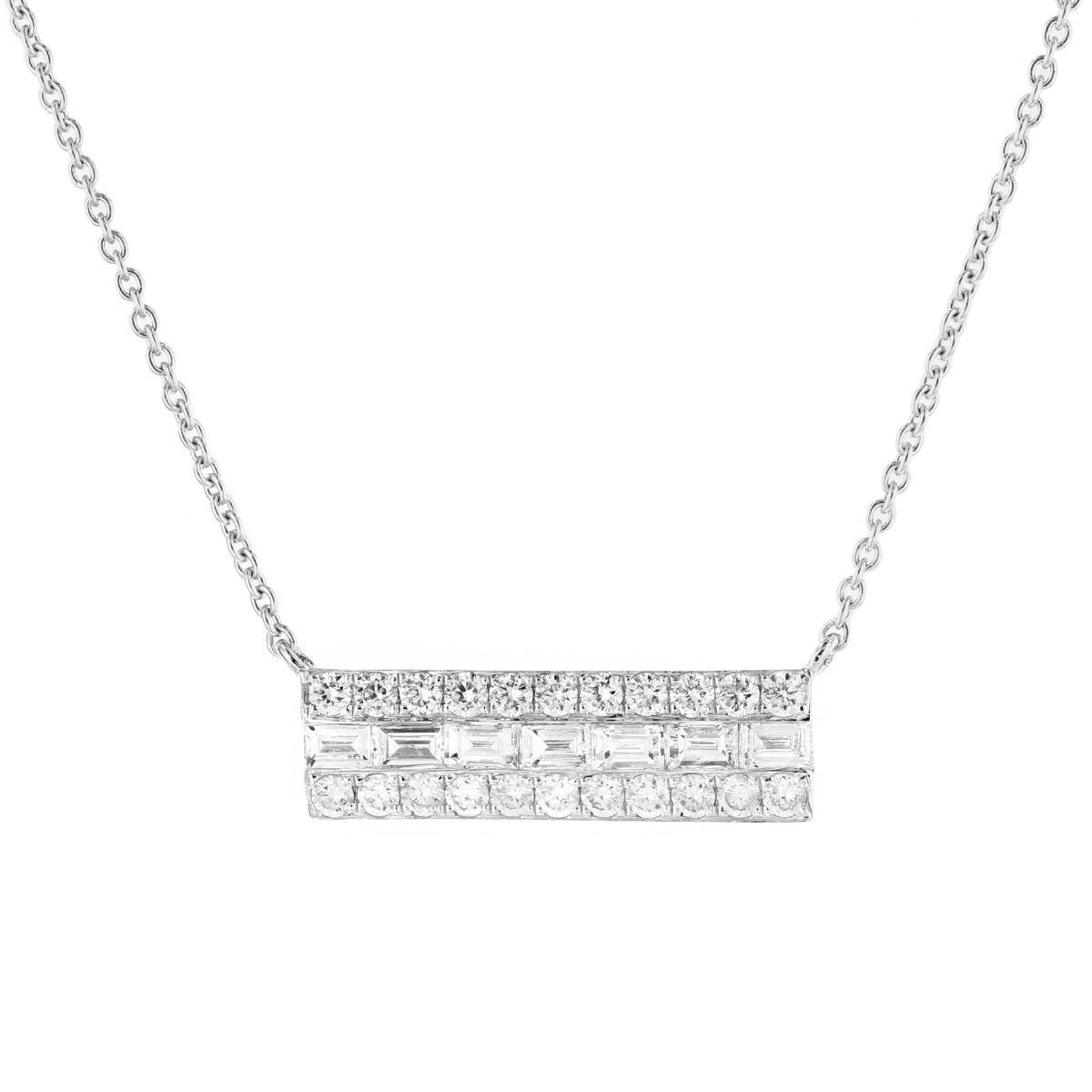 18K White Gold Diamond Bar Necklace