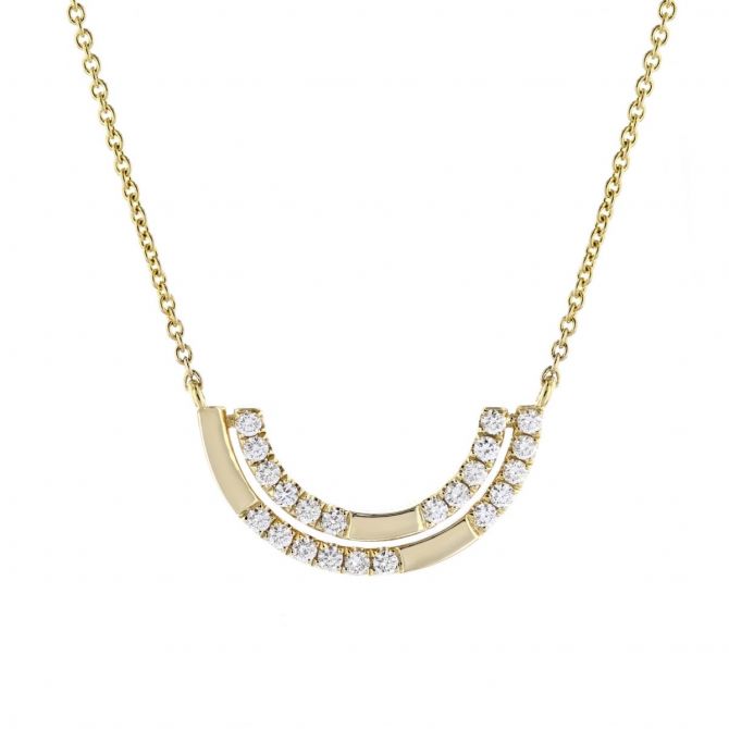 Doves Diamond & Yellow Gold Half Moon Neckalce, 17"