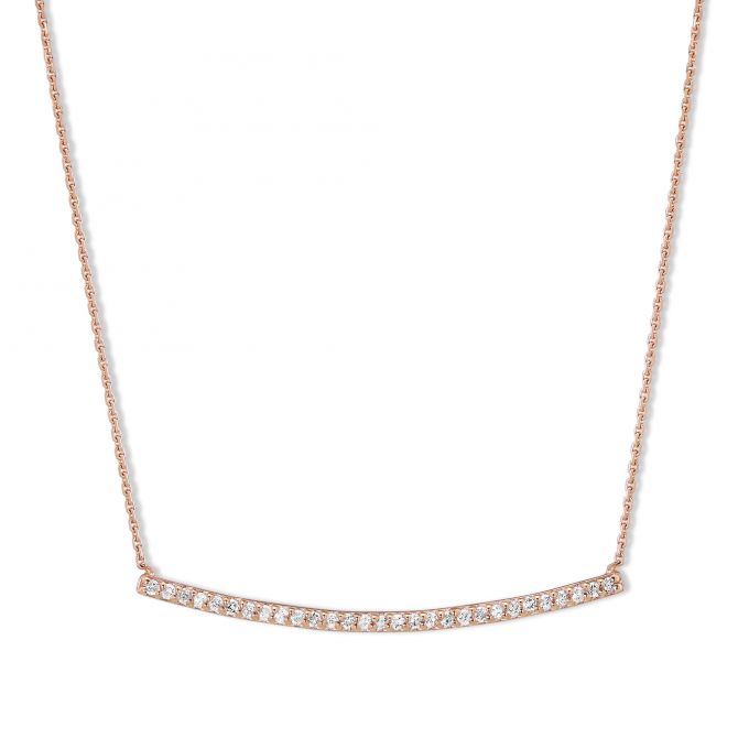 14K Rose Gold Round Diamond Curved Bar Necklace, 18"