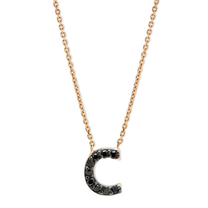 Black Diamond Initial C Necklace in Rose Gold