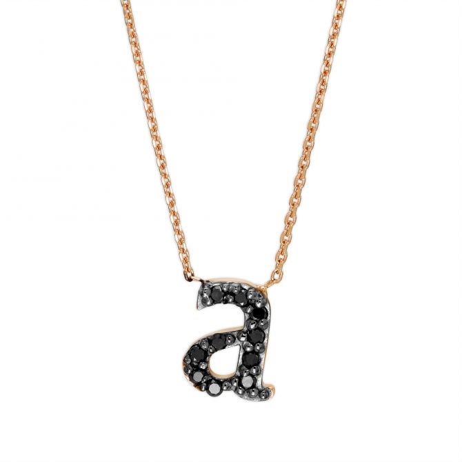 Rose Gold & Black Diamond Initial "A" Necklace