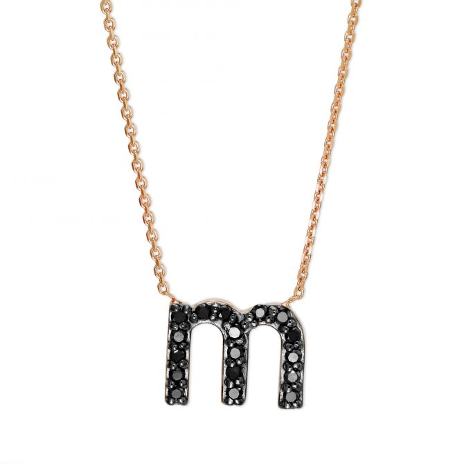 Rose Gold & Black Diamond Initial "M" Necklace