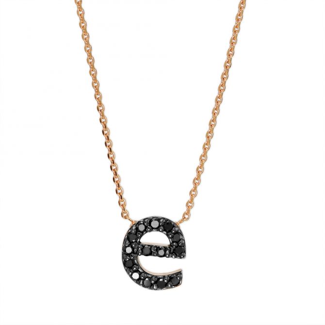 Rose Gold & Black Diamond Initial "E" Necklace