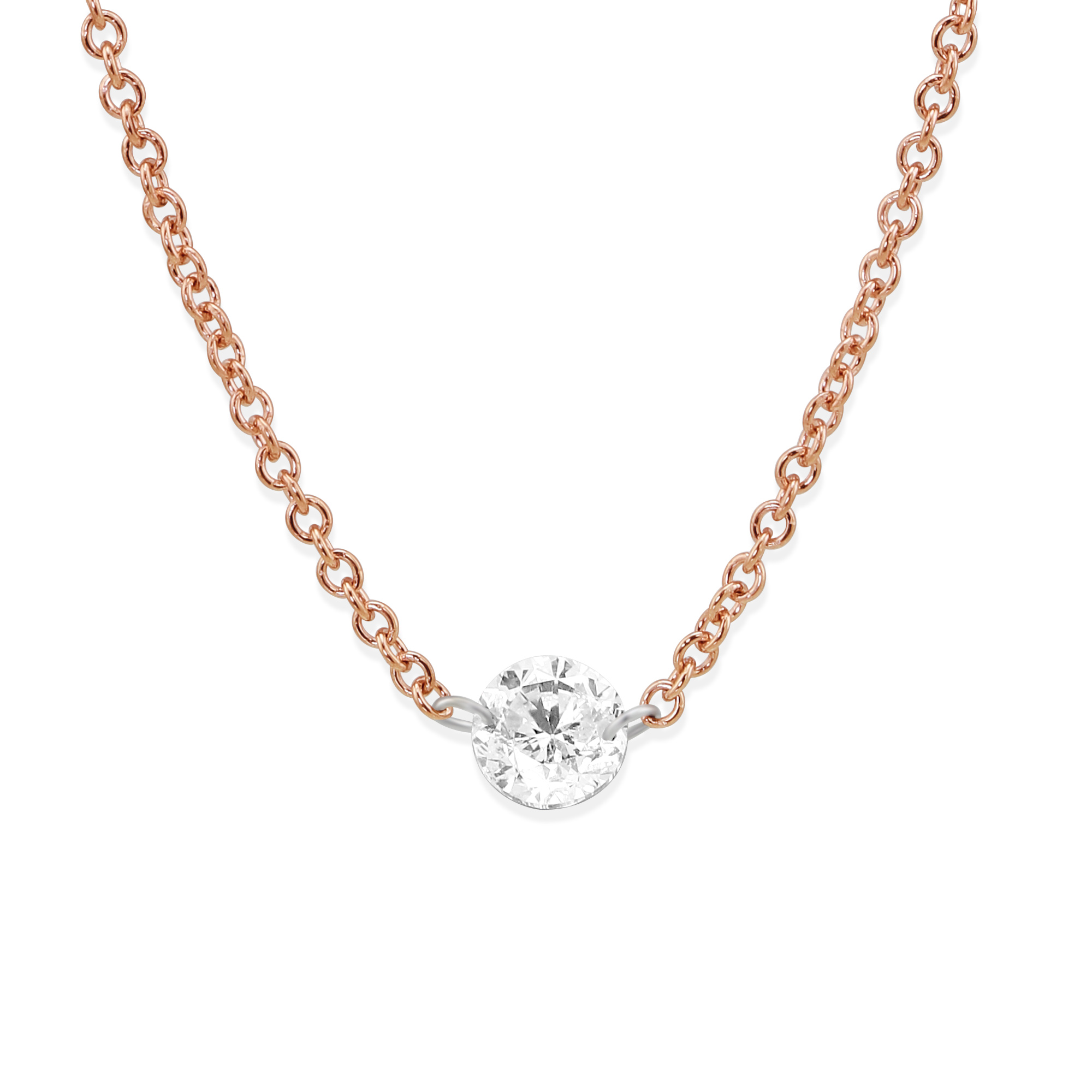 18K Rose Gold Aero Pierced Round Diamond Necklace, 18