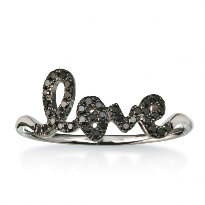 Black Diamond Love Ring in White Gold