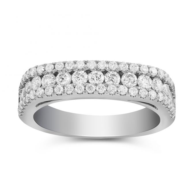 14K White Gold Diamond 3 Row Ring, 1.08cttw