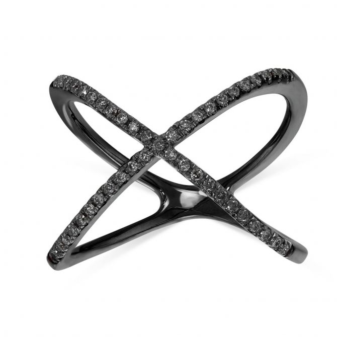 Black Diamond X Crossover Ring in White Gold & Black Rhodium