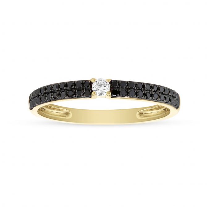 14K Yellow Gold and Black Rhodium Black & White Diamond Band