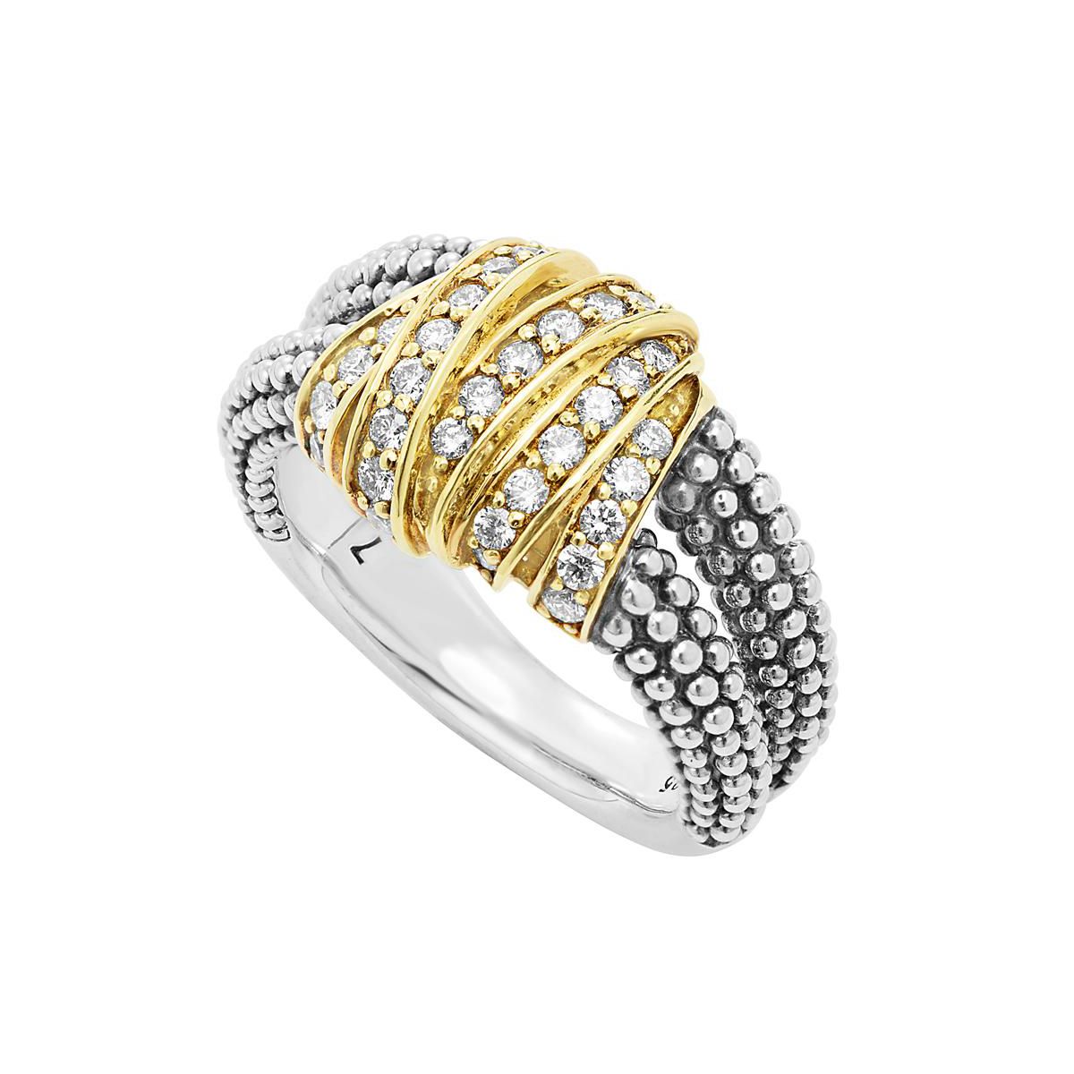 LAGOS Sterling Silver & Yellow Gold Diamond Embrace Caviar Beaded Ring ...