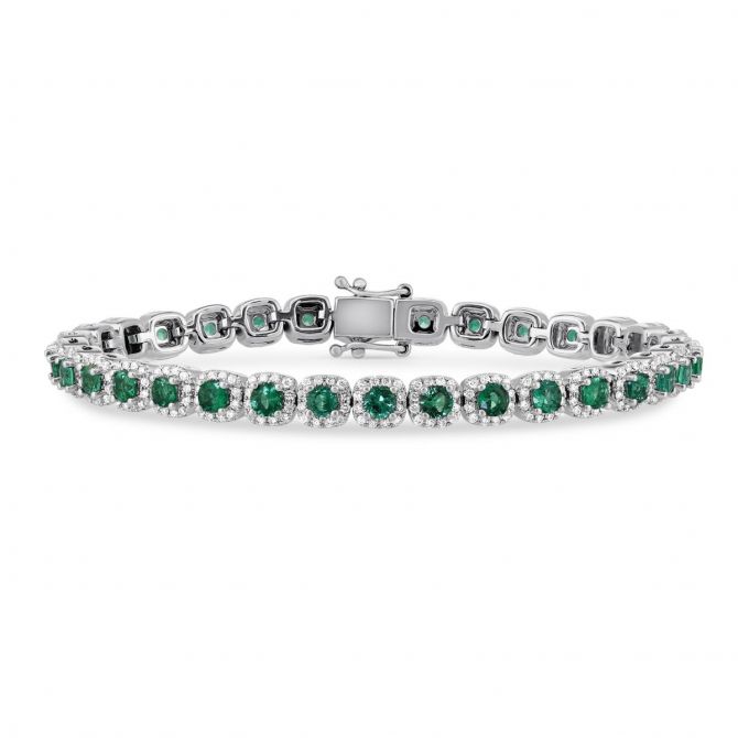 Round Emerald & Diamond Bracelet in White Gold