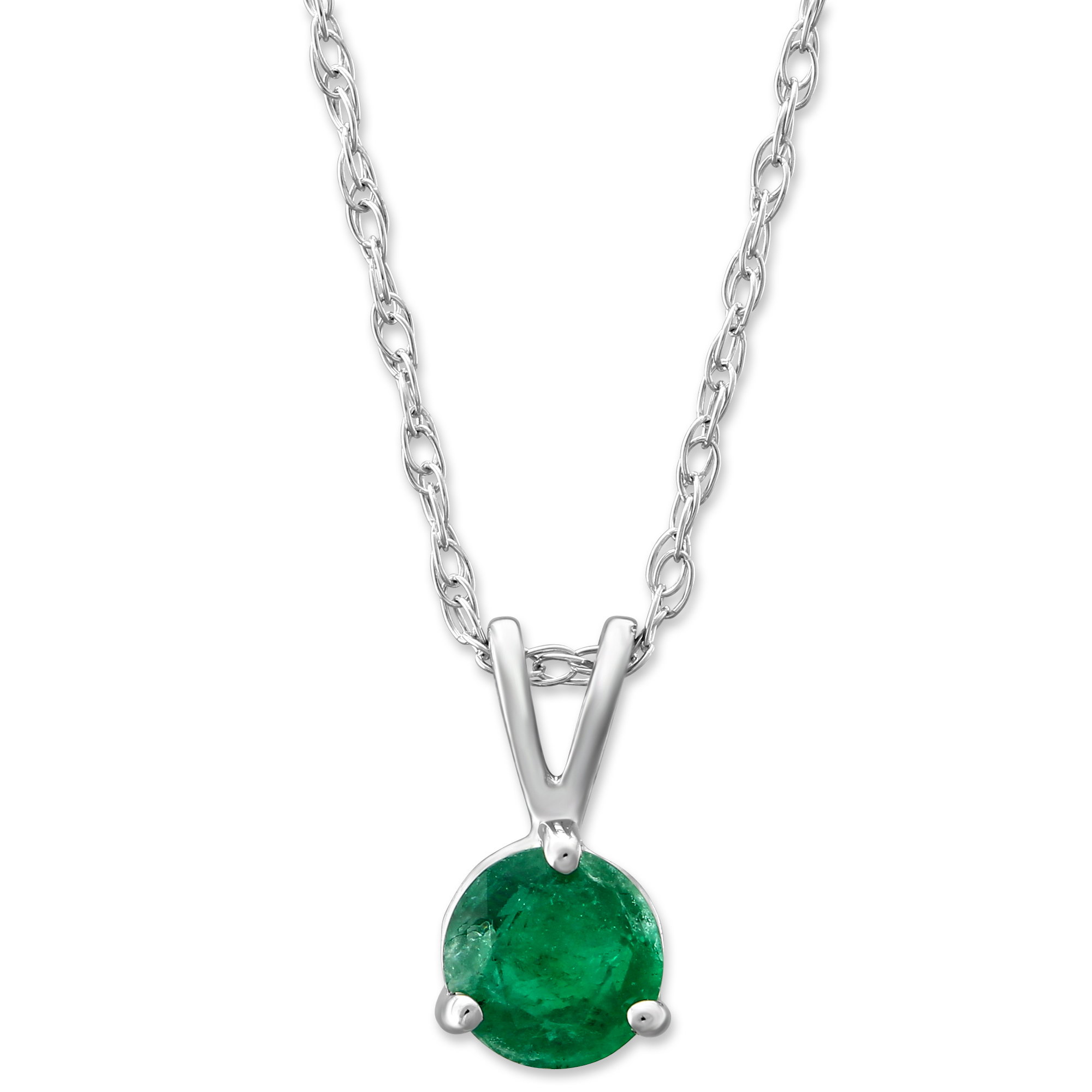 14K White Gold Round Emerald Solitaire Pendant, 18" | Borsheims