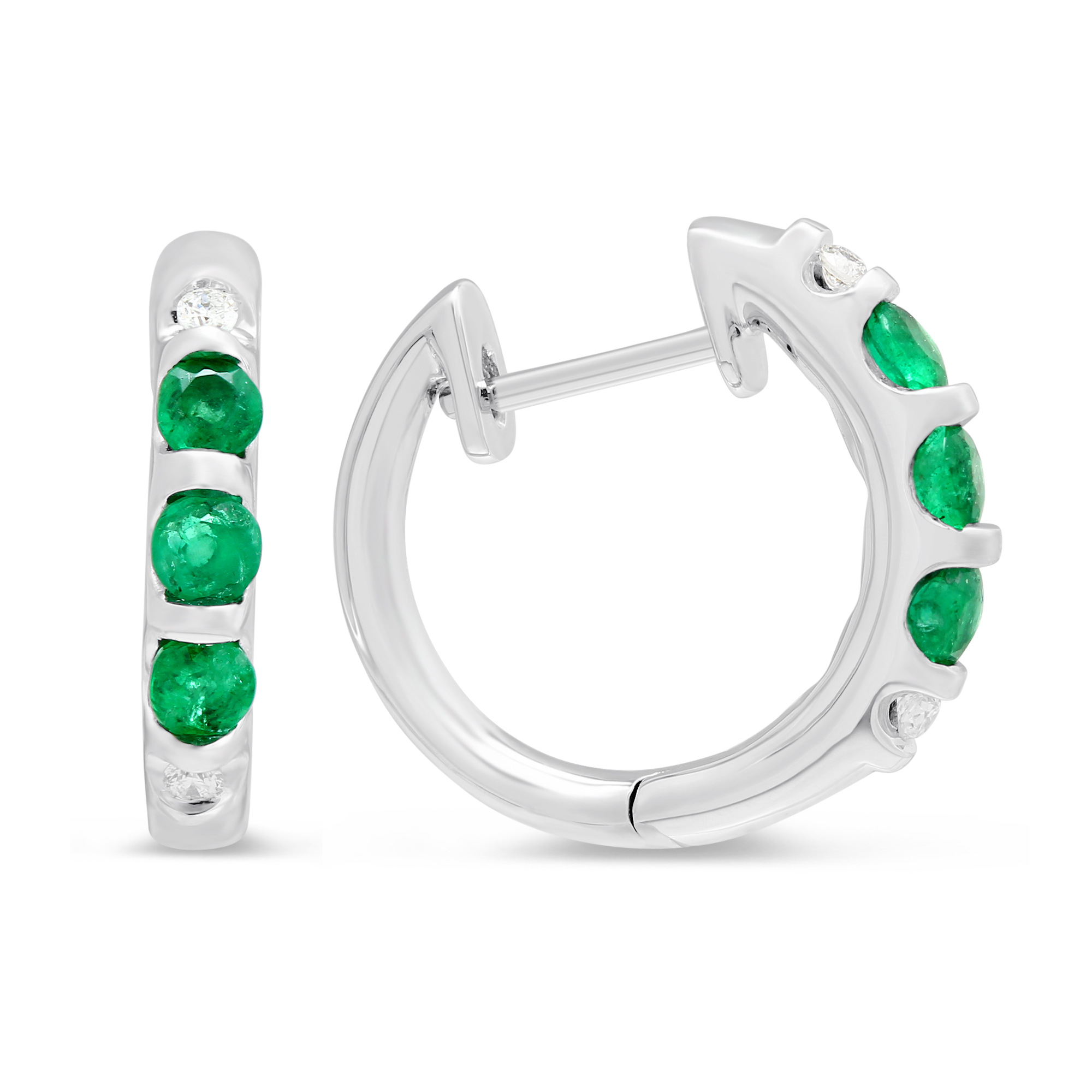 14K White Gold Emerald \u0026 Diamond Hoop 
