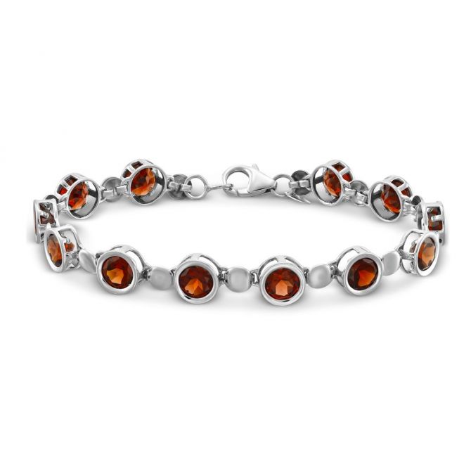 Sterling Silver Garnet Bracelet, 7"