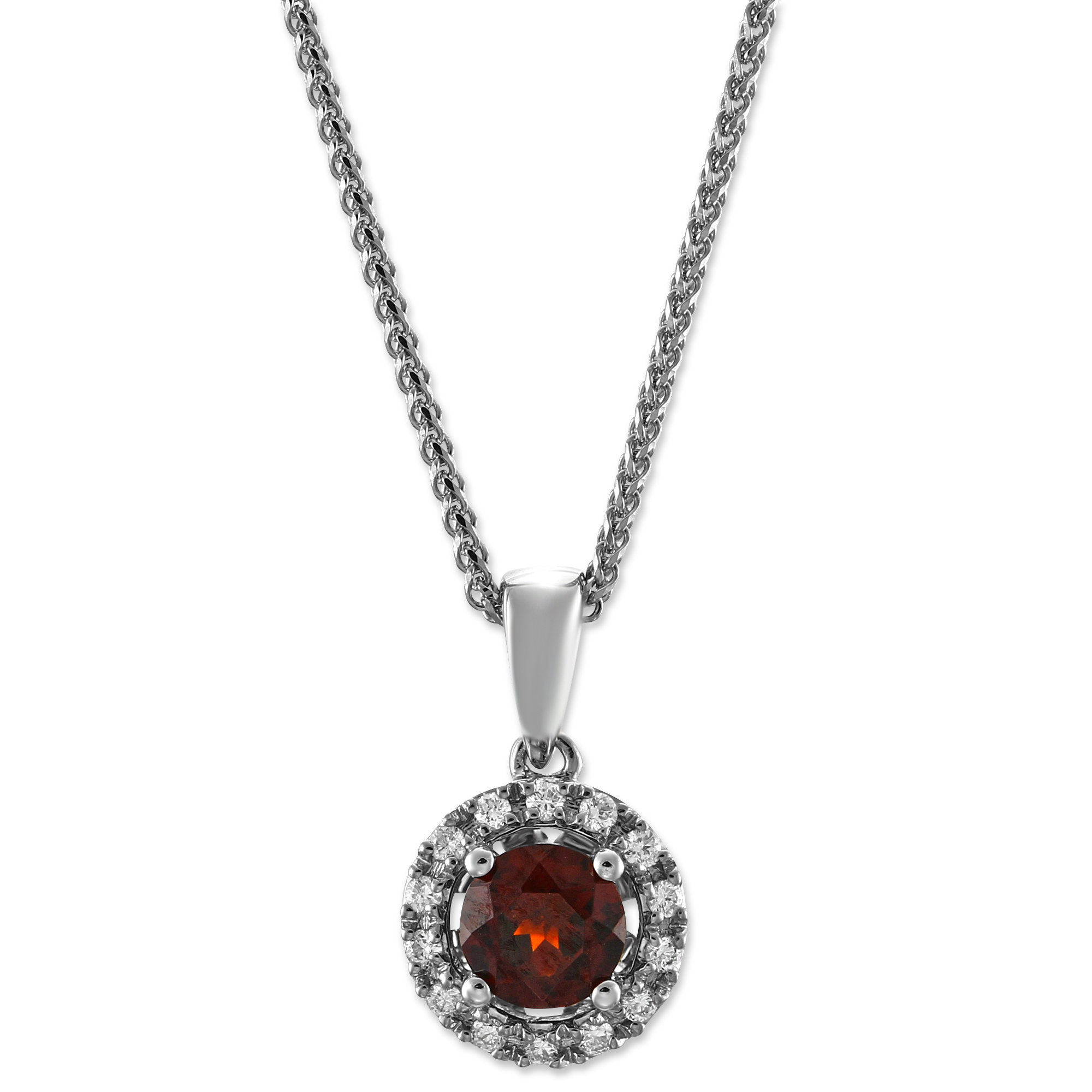 14K White Gold Round Garnet & Diamond Halo Pendant, 18" | Borsheims