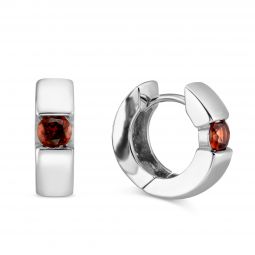 Image for Sterling Silver Garnet Hoop Earrings