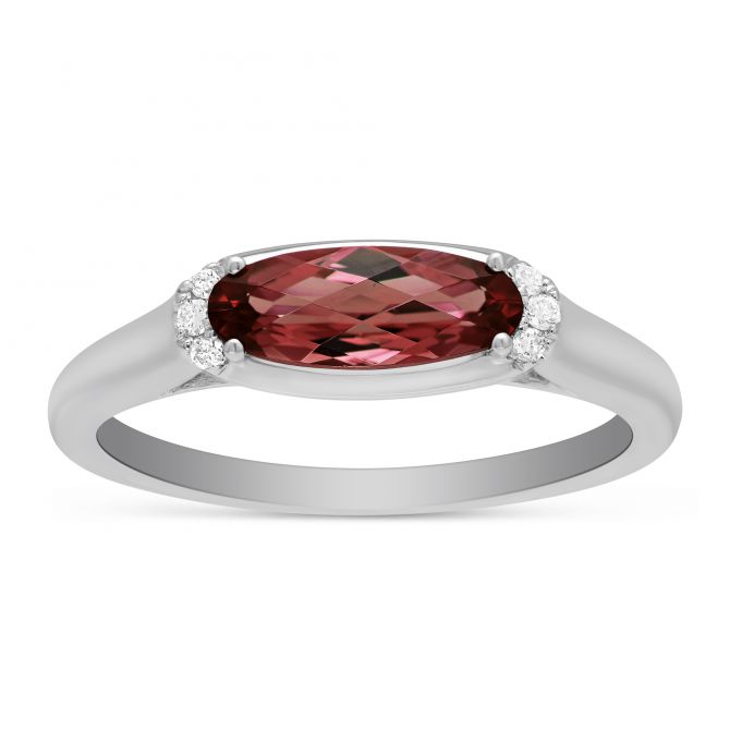 14K White Gold Oval Garnet & Diamond East West Ring