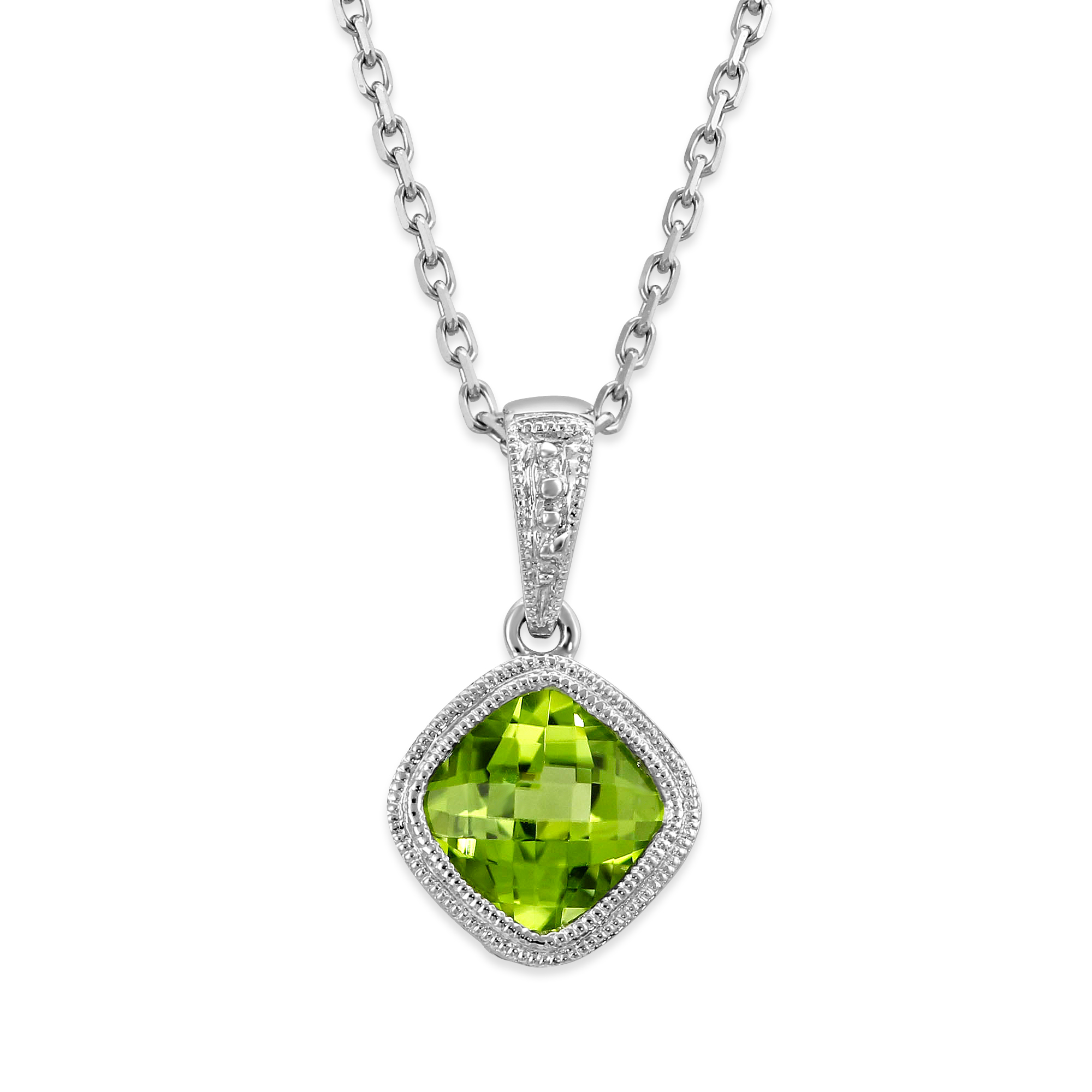 Cushion Checkerboard Peridot Bezel Set Pendant in White Gold, 18 ...