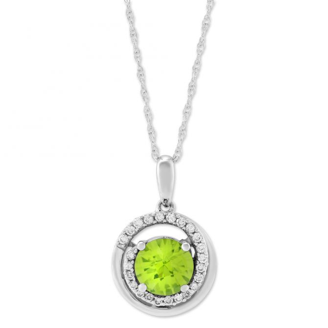 14K White Gold Peridot & Diamond Swirl Pendant, 18"