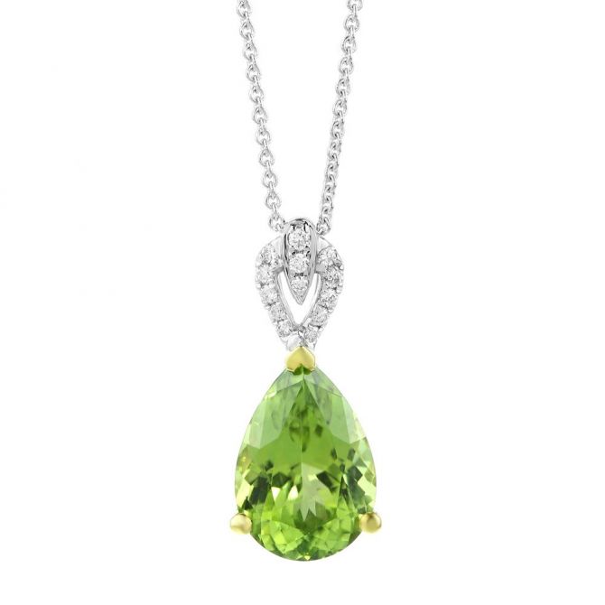 14K White & Yellow Gold Pear Shaped Peridot Pendant with Diamond Bail 18