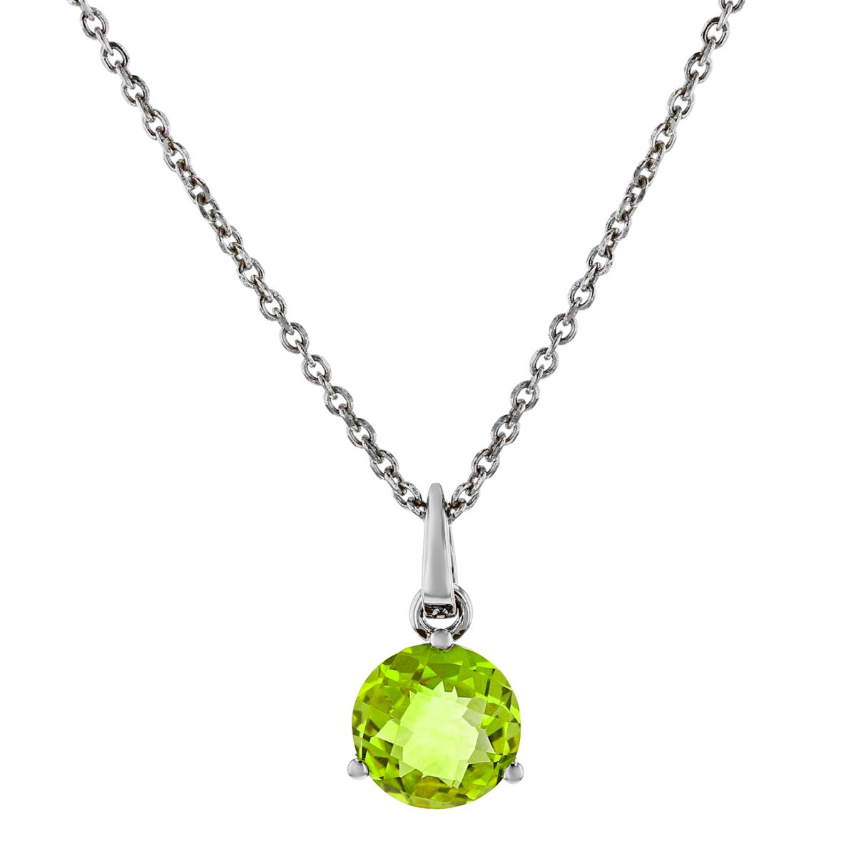 Round Peridot Solitaire Pendant in White Gold, 18