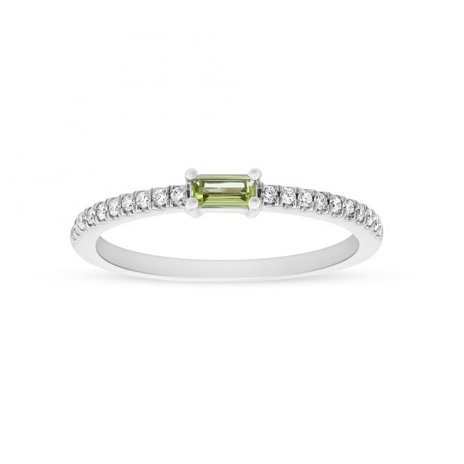 My Story Baguette Peridot & Diamond Ring in White Gold