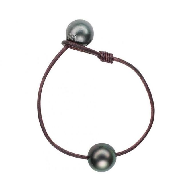 Vincent Peach Seaplicity Tahitian South Sea Cultured Pearl & Brown Leather Cord Bracelet, 6.5"