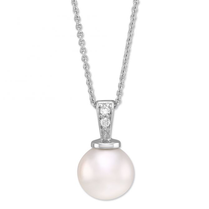 Freshwater Cultured Pearl and Diamond Pendant in White Gold, 18"