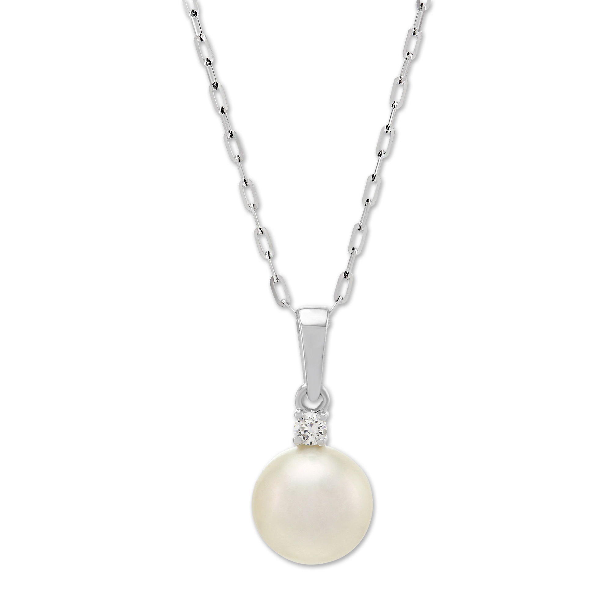 Freshwater Cultured Pearl & Diamond Pendant Necklace in White Gold ...