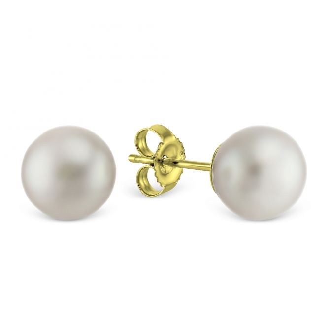 Akoya Cultured Pearl 7 mm Stud Earrings in Yellow Gold by TARA Pearls