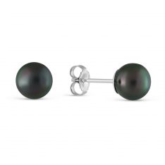 TARA Pearls Black Cultured Pearl Stud Earrings, 7x7.5mm in White Gold