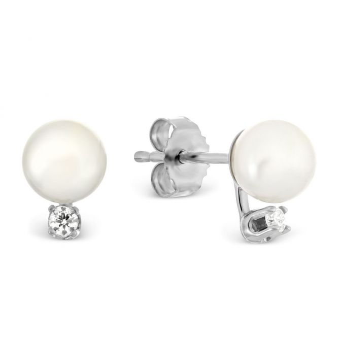 TARA Pearls 5mm White Cultured Pearl & Diamond Stud Earrings in White Gold