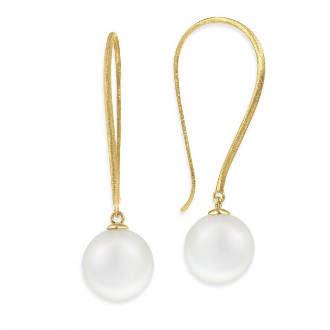 TARA Pearls South Sea Cultured Pearl Drop Earrings with Yellow Gold Matte Shepherd Hooks