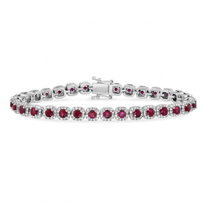 Round Ruby & Diamond Bracelet in White Gold