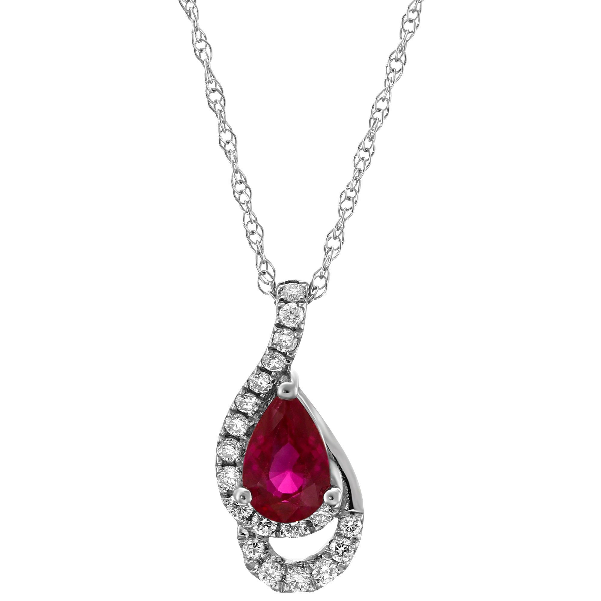 Pear Shaped Ruby & Diamond Pendant in White Gold, 18