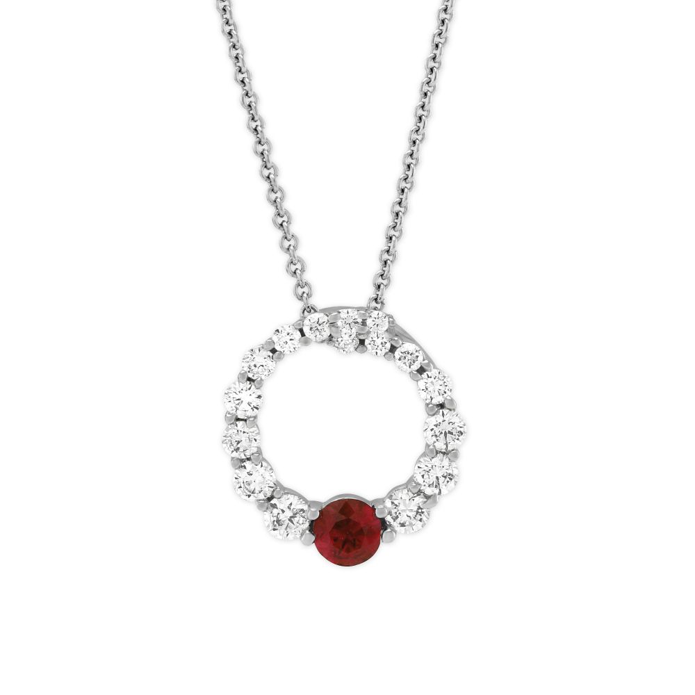 14K White Gold Diamond & Ruby Circle Pendant, 18" | Borsheims