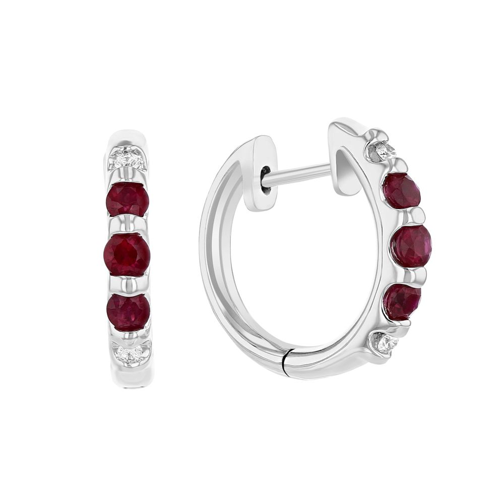 14K White Gold Ruby & Diamond Hinged Hoop Earrings | Borsheims