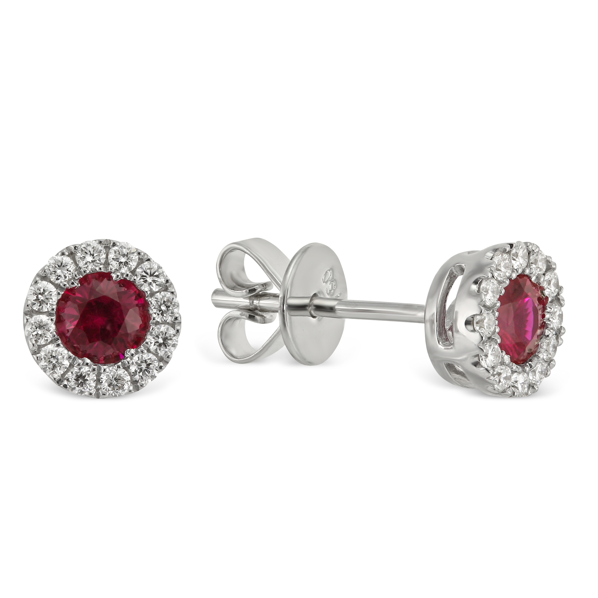 18K White Gold Round Ruby & Diamond Halo Earrings | Borsheims