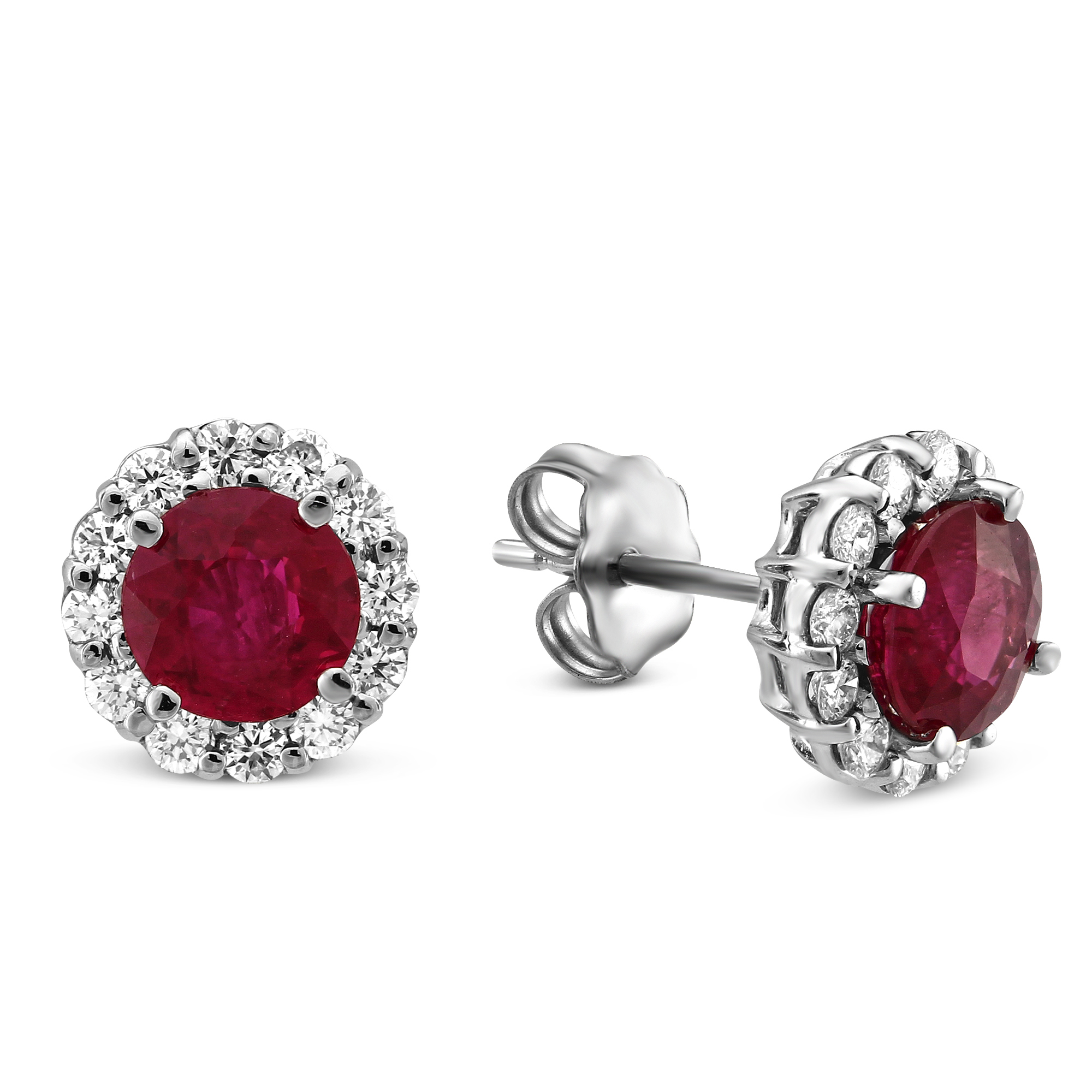 18K White Gold Round Ruby & Diamond Earrings | Borsheims