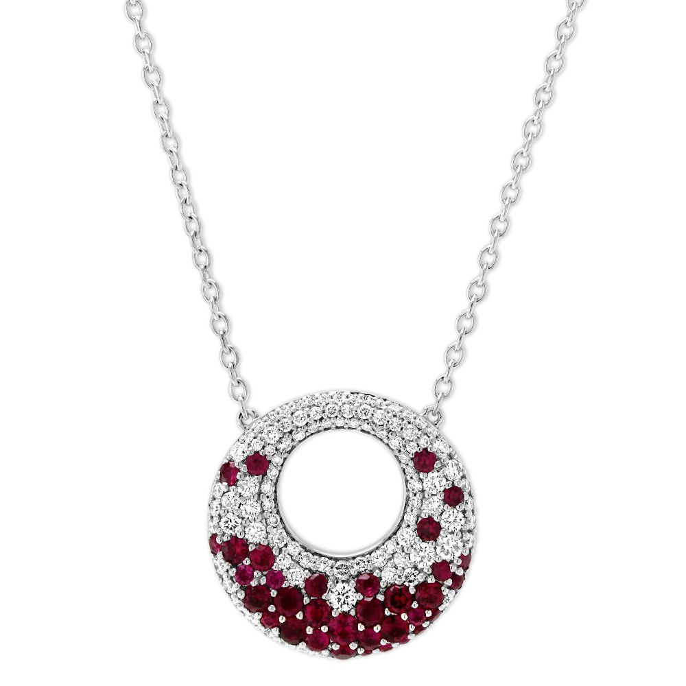 14K White Gold Ruby & Diamond Circle Necklace, 18.5" | Borsheims