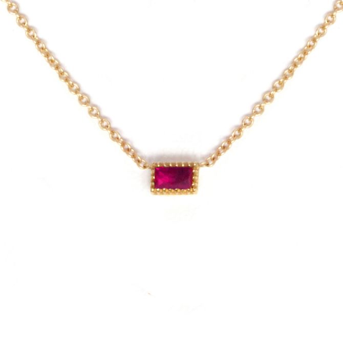 My Story 14K Yellow Gold Baguette Ruby Necklace, 18"