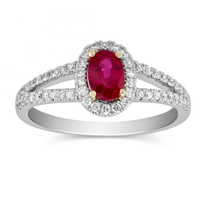 14K White Gold Oval Ruby & Diamond Ring