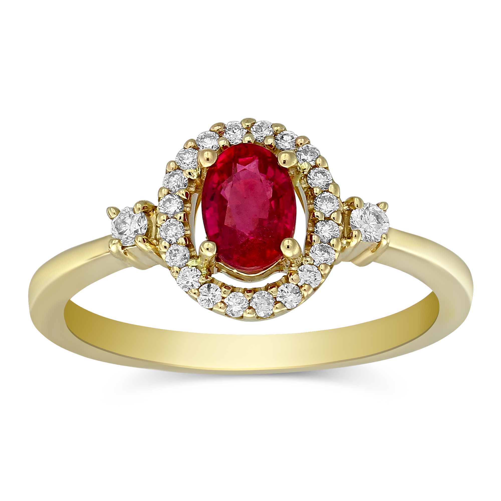 Oval Ruby & Diamond Ring in 14K Yellow Gold