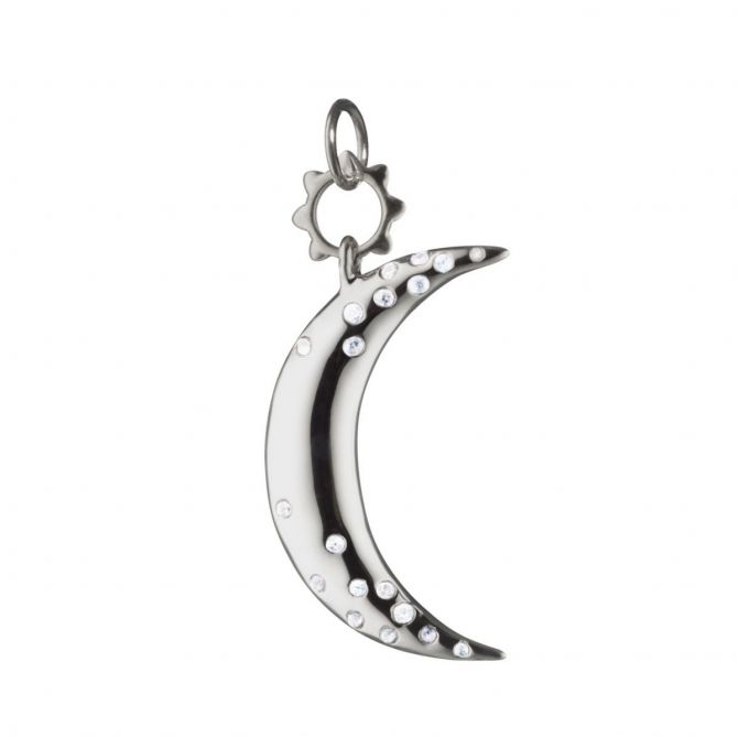 Monica Rich Kosann "Dream" Moon Charm with White Sapphires in Sterling Silver, Small